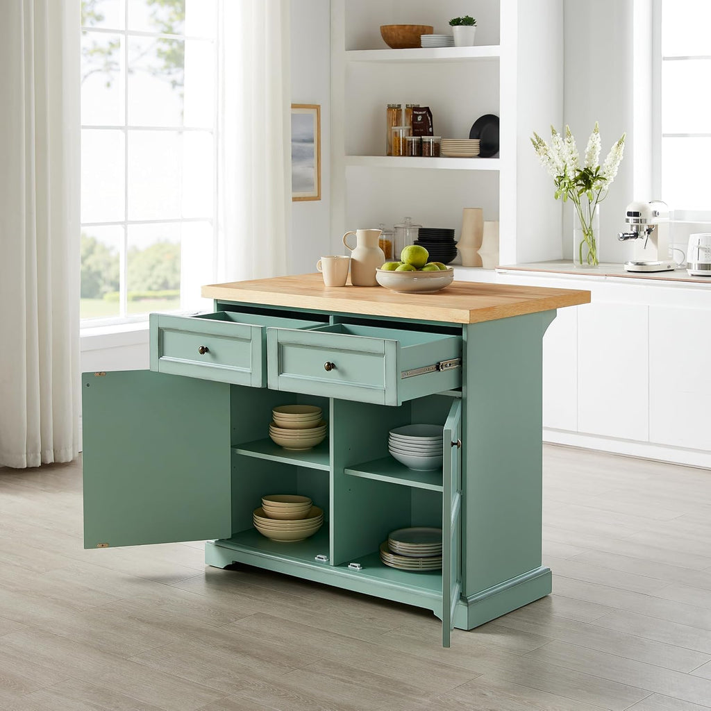 Crosley Furniture Holbrook Traditional Kitchen Island Breakfast Bar Table with Counter-Height Seating, Distressed Seafoam Blue