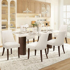 COLAMY Upholstered Dining Chairs Set of 6, Mid Century Modern Kitchen Chairs with Back, Farmhouse Fabric Side Dining Room Chairs with Wood Legs for Dining Room Restaurant, Beige