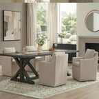 Upholstered Dining Chairs with Casters, No Assembly Modern Accent Armchair with Rollers for Dining Room, Bedroom, Living Room, Reading Room, Already Assembled, Sand, 1 Box