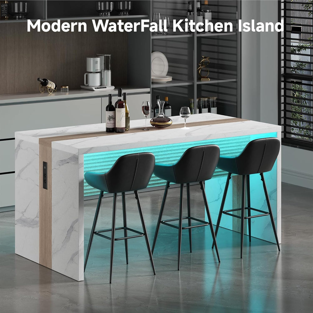 63" Marble Kitchen Table for 4-6, Island Table for Kitchen with RGB Led ...