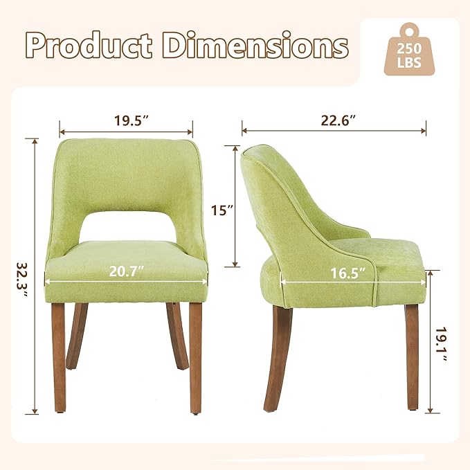 ClinQ Wooden Dining Chairs Set of 4, Modern Fabric Upholstered Kitchen Chairs...