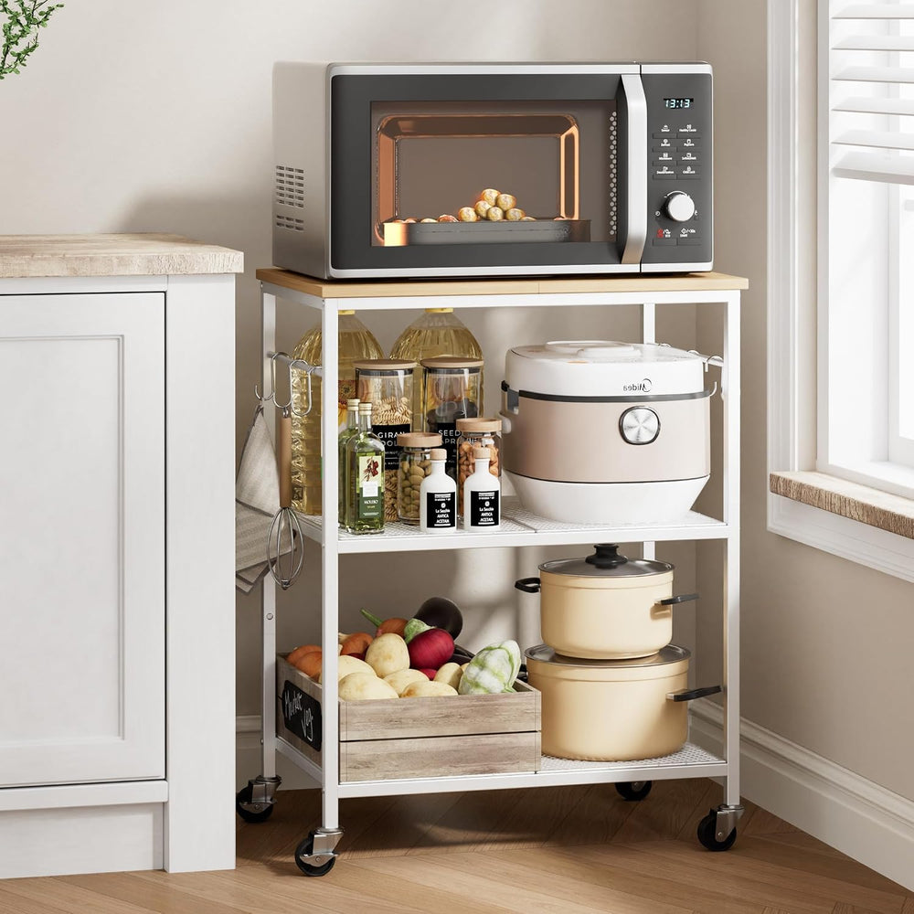 Homleke 3-Tier Rolling Kitchen Microwave Cart, Utility Cart | with Lockable W...