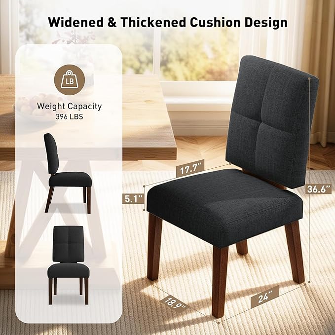 Wooden Dining Chairs Set of 2, Dining Room Chairs with Wood Legs, Cloud-Like Cushion & Reinforcement Structure Design for Kitchen/Living Room/Restaurant, Easy Assembly