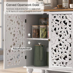 Accent Cabinet with Doors, Decorative Storage Cabinet with Adjustable Shelf, Carved Sideboard Buffet with Solid Wood Legs for Living Room, Entryway, Kitchen, Hallway, White