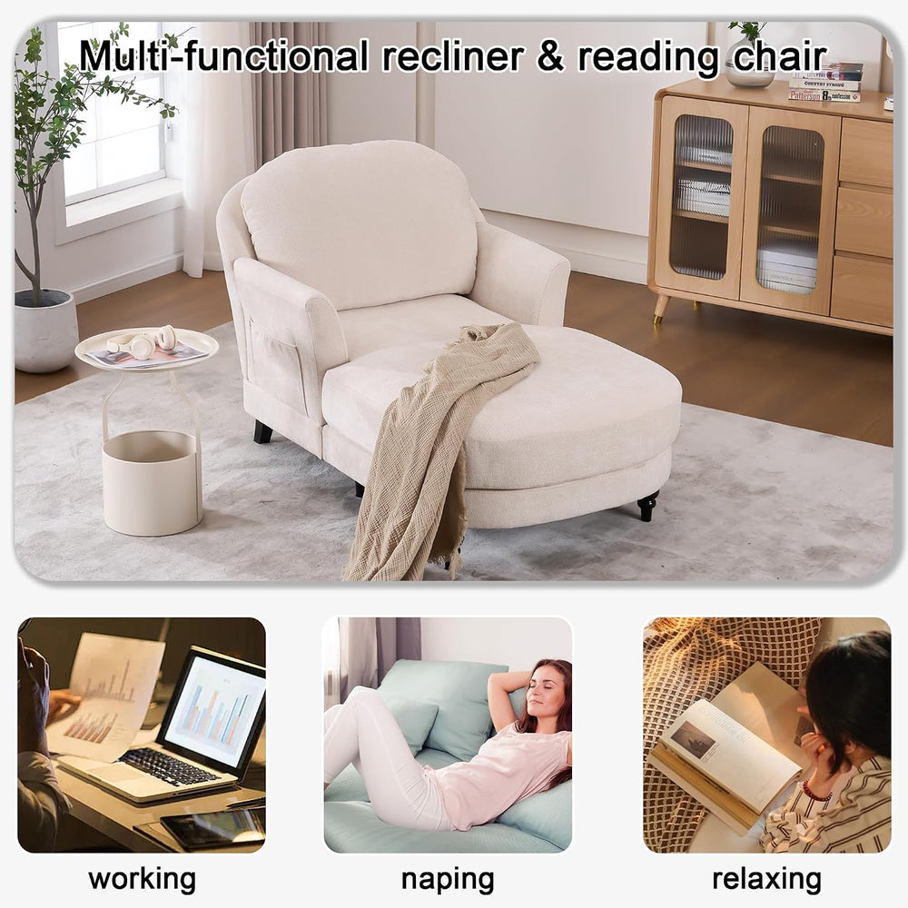 59.8" Chaise Lounge Chair Indoor, Chenille Reading Chairs | Side Pocket,...