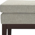 SIMPLIHOME Carlson 27-inch Wide Linen-Look Fabric Small Ottoman Bench in Greige with Solid Wood Frame for Living Room, Entryway, or Bedroom
