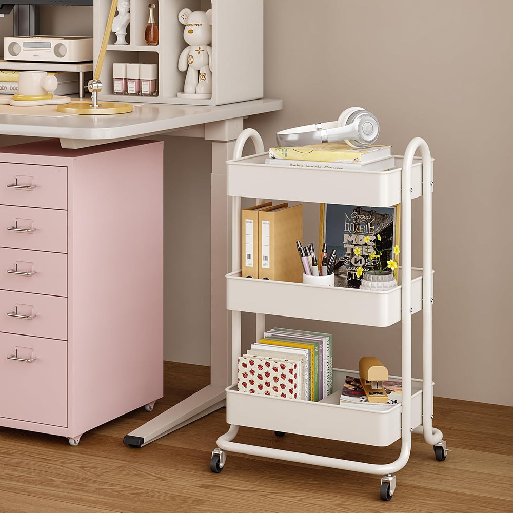 MIOCASA 3-Tier Metal Utility Rolling Cart, Heavy Duty Multifunction Cart with...