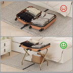 Smart FENDEE Luggage Rack for Guest Room, Folding Suitcase Stand with Shoe Shelf, Easy Assembly, Portable, Hold up to 110 lb, Gold, 1 Pack