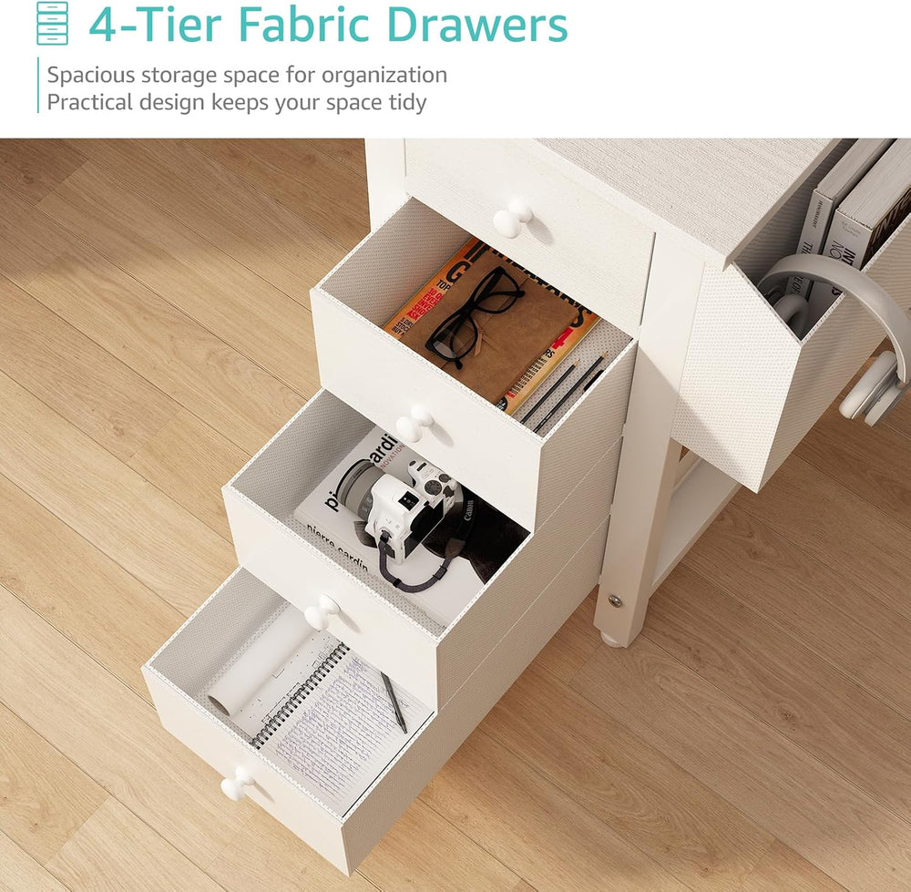 Lufeiya White L Shaped Computer Desk with Drawers & Storage Shelves, 47 I...