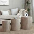 Round Nesting Small Coffee Table Side Table End Set of 3 for Living Room Bedroom, Farmhouse Countryside Style, No Assembly, Natural Wood