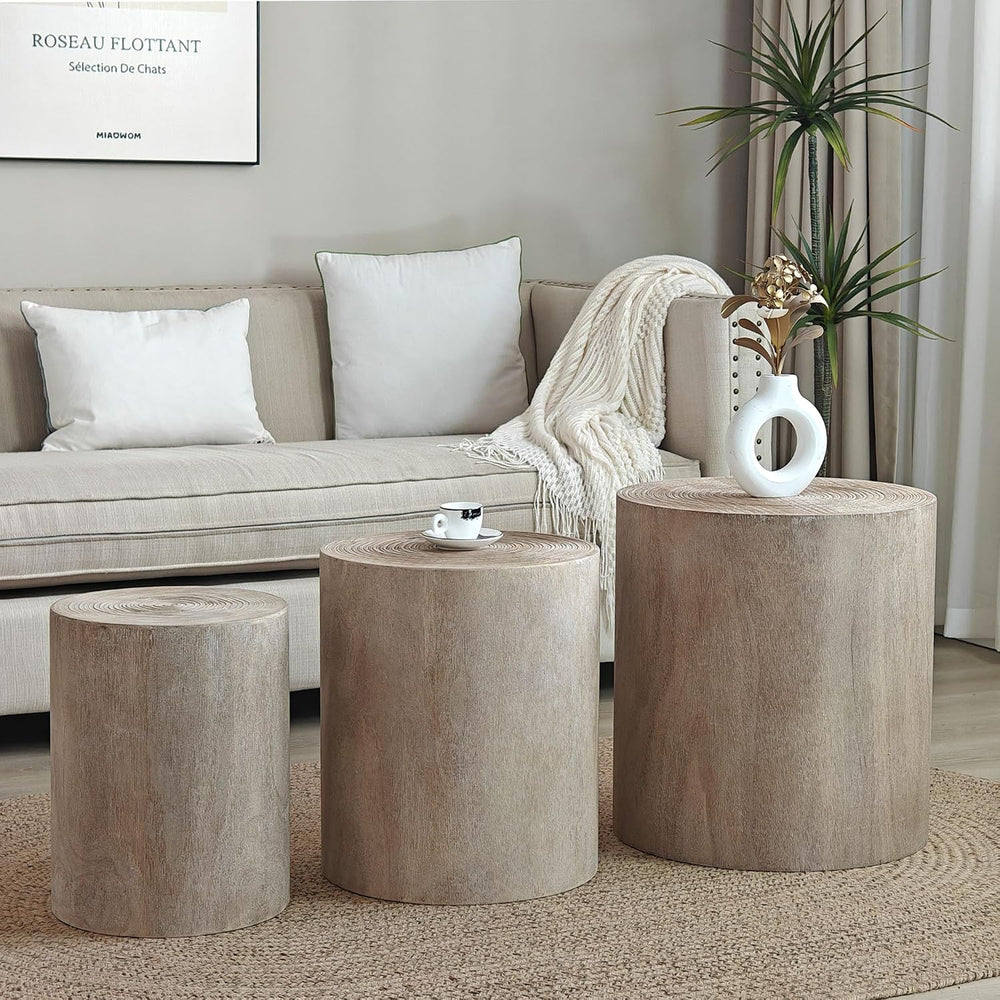 Small Coffee Table Set of 3, Modern Round Side Table Accent Nesting End Table...