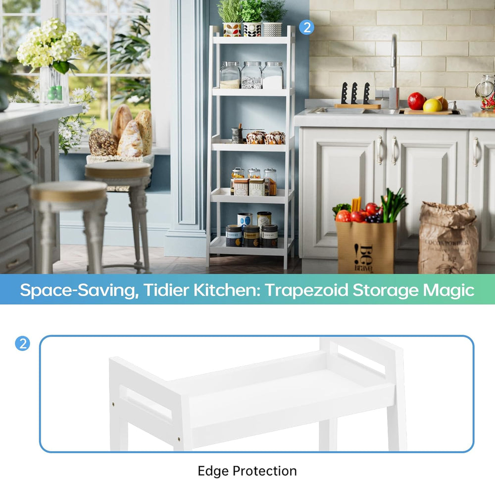 Bamboo Ladder Bookcase 5-Tier Freestanding Shelf, Bathroom Storage Rack &...