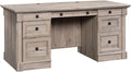 Sauder Palladia Office Desk with Drawers, Executive Desk with File Cabinet Storage, Cable Management, Keyboard Tray, in Split Oak Finish