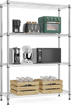 1000 lbs 4Tier Shelf Metal Storage Shelves Wire Rack Closet Organizers with Wheel for Garage Kitchen Bathroom Laundry Chrome 13.7" D x 29.5" W x 47.2" H