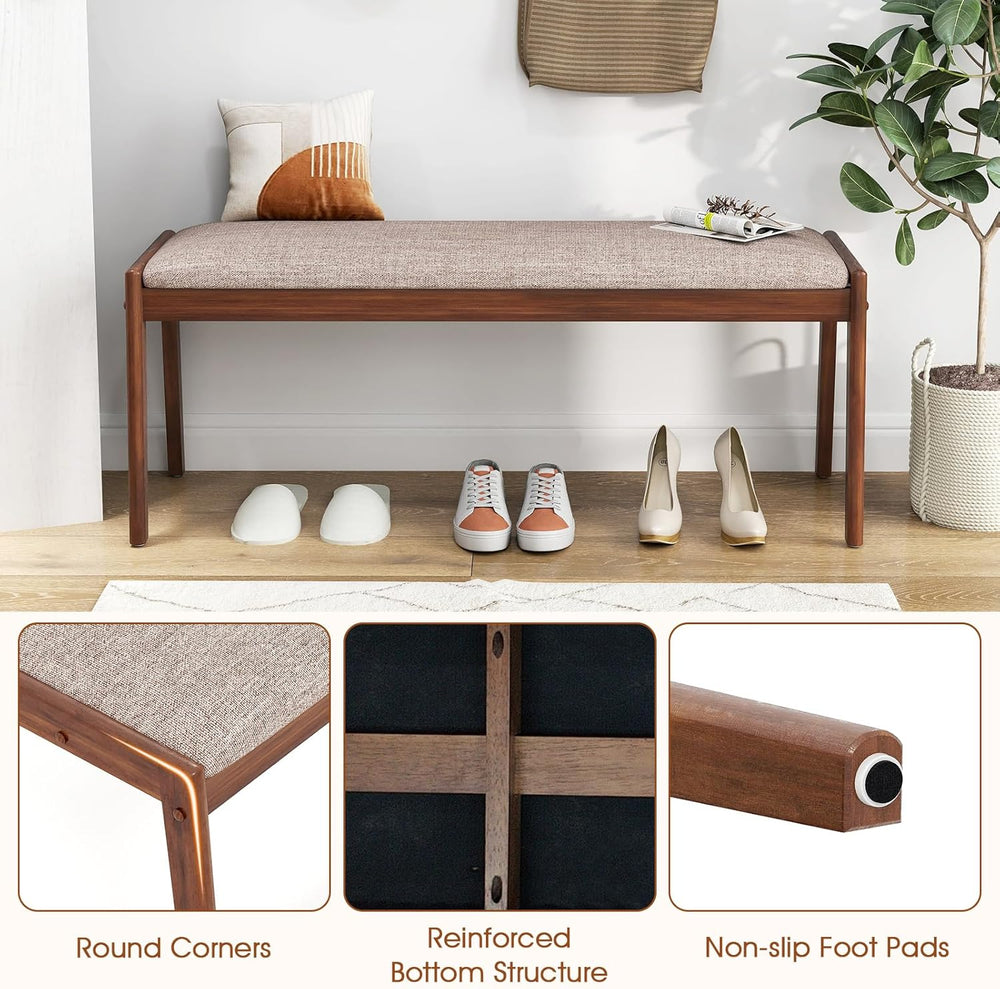 Giantex 45" Upholstered Entryway Bench with Rubber Wood Legs & Fabri...