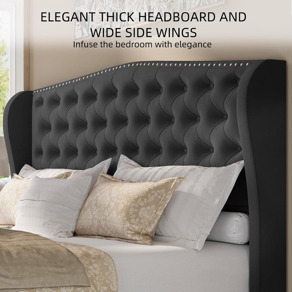 BRELTAM Upholstered Queen Size Bed Frame Velvet Tufted Platform Bed Frame wit...