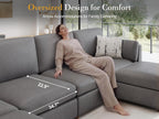 Faux Leather Modular Sectional Sofa Wide U Shaped Couches Grey | Oversized Couches for Living Room, Extra Large 6 Seater Comfy Luxury Deep Seat Couch