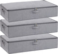 Underbed Storage Organizers, 23.6 x 11.8 x 5.9 Inch Fabric Container Bags with Lids, Storage Boxes for Blanket, Pillows, Shoes, Grey, 3 Pack