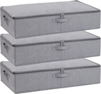 Underbed Storage Organizers, 23.6 x 11.8 x 5.9 Inch Fabric Container Bags with Lids, Storage Boxes for Blanket, Pillows, Shoes, Grey, 3 Pack