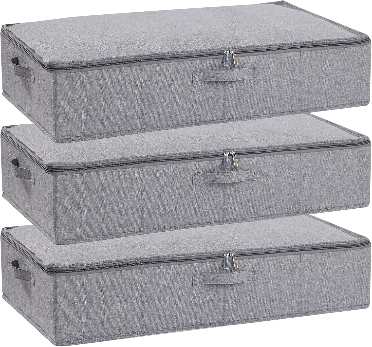 Underbed Storage Organizers, 23.6 x 11.8 x 5.9 Inch Fabric Container Bags with Lids, Storage Boxes for Blanket, Pillows, Shoes, Grey, 3 Pack