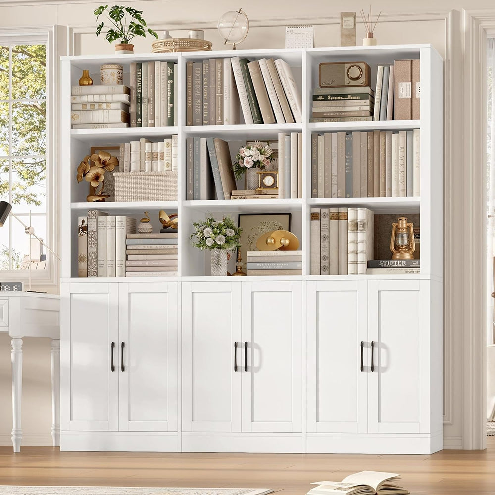 FINETONES 70” H x 63” W Triple Wide Bookshelf, Tall Bookcase with 6 Doors