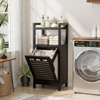 Homykic Tilt Out Laundry Hamper, 10 Gal Bamboo Laundry Storage Cabinet with Removable Basket, Hidden Hamper Organizer with Shelf for Dirty Clothes, Bathroom, Laundry Room, Space Saving, Black