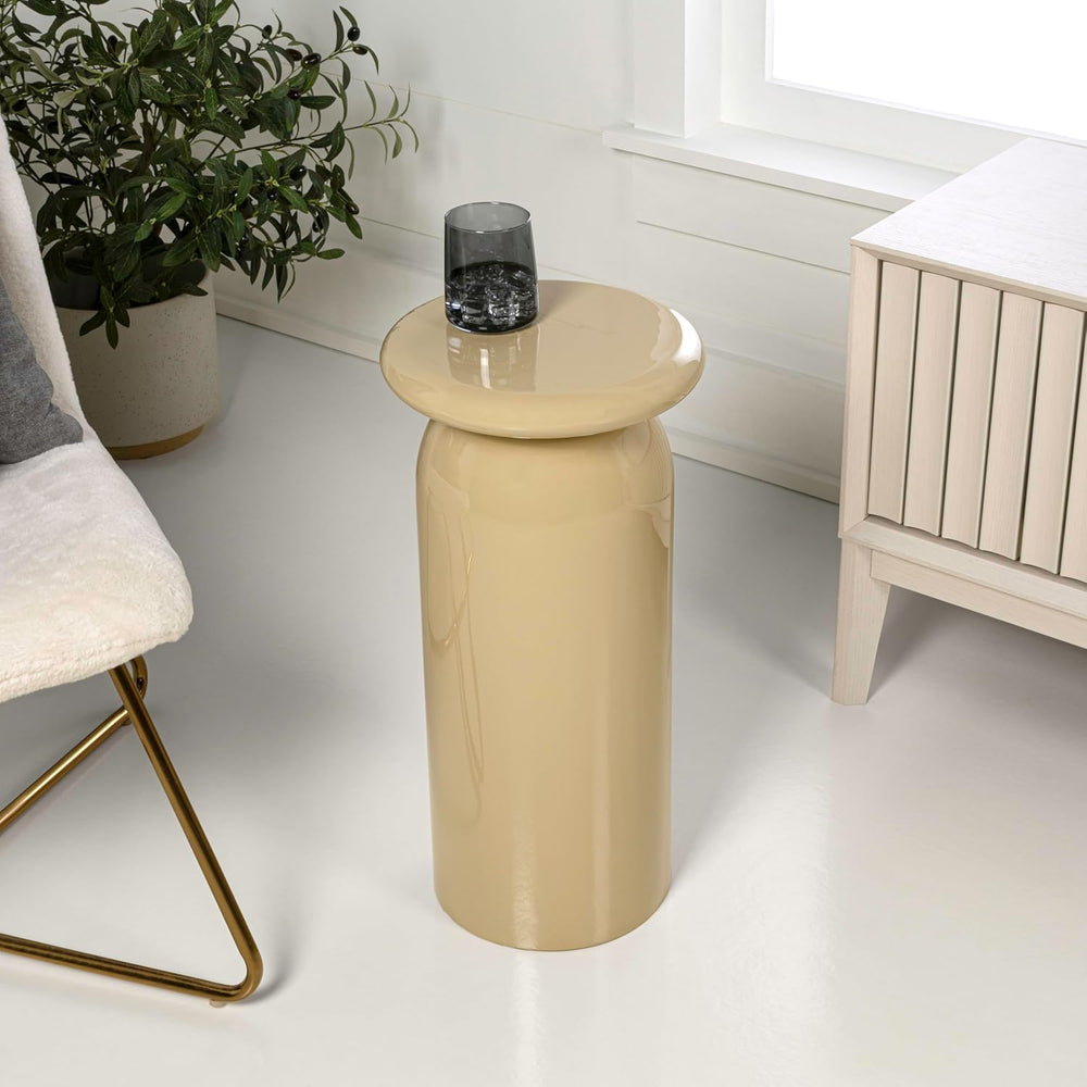 JONATHAN Y Miles Modern 22.75" Glossy Almond Metal Round Drink Table wit...