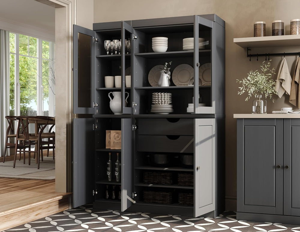 Palace Imports 100% Solid 2-Drawer Pantry, 3 Glass & 3 Wood Doors, Gray, ...
