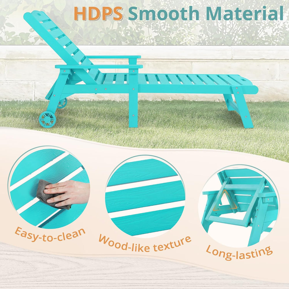 LUE BONA Lounge Chair Outdoor Set of 2, HDPS Chaise Lounge Outdoor with Wheel...