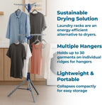 Honey-Can-Do 2-Tier 73-Inch Collapsible Tripod Drying Rack, Heavy Duty Chrome Steel Laundry Stand, Holds 30 Garments, Portable Foldable Indoor Outdoor Clothes Drying Rack