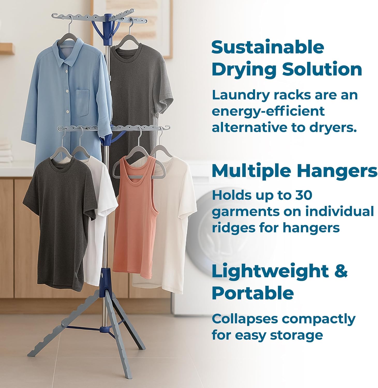 Honey-Can-Do 2-Tier 73-Inch Collapsible Tripod Drying Rack, Heavy Duty Chrome Steel Laundry Stand, Holds 30 Garments, Portable Foldable Indoor Outdoor Clothes Drying Rack