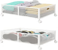 PHINOX Under Bed Storage with wheels, Under the Bed Storage Containers,Upgrade Crossed Iron Wire, Metal Rolling Underbed Storage Containers for Bedroom Clothes Shoes Blankets-2 Pack,White