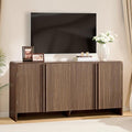 AMERLIFE 63" Fluted TV Stand Media Console Cabinet with Storage, Modern Credenza Entertainment Center with 4 Doors & Adjustable Shelves, Wood Coffee Bar for Living Room, Hallway, Brown