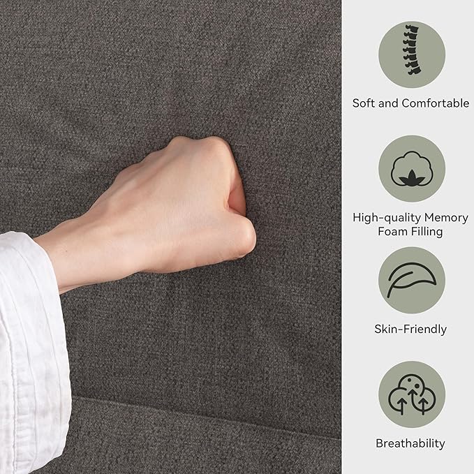 Convertible Futon Sofa Bed,Grey Linen Modern Futon Couch,Memory Foam Loveseat Sleeper Recliner,Detachable Cushion,Adjustable Backrest & Armrest,Couch for Living Room,Office,Apartment