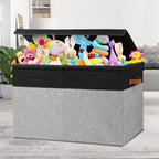 Large Toy Storage Box with Lid, Sturdy Toys Storage Chest Bin Organizer Basket with Dividers for Kids, Boys, Girls, Nursery, Closet, Bedroom, Playroom 26"x17" x17" (Black and Grey)