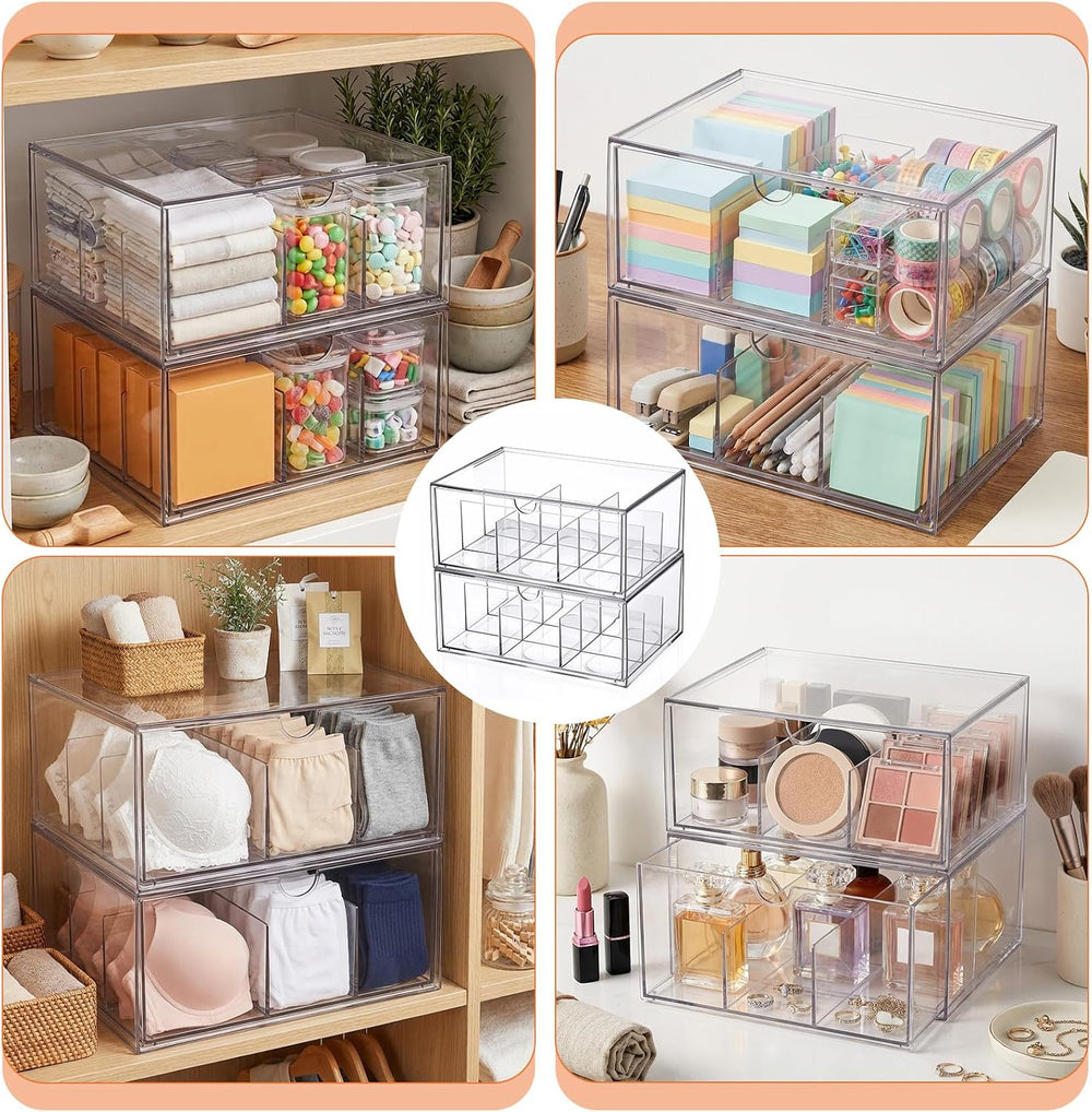 2 Pack Acrylic Tea Bag Organizer, 9 Grids Clear Tea Bag Holder, Stackable Tea...