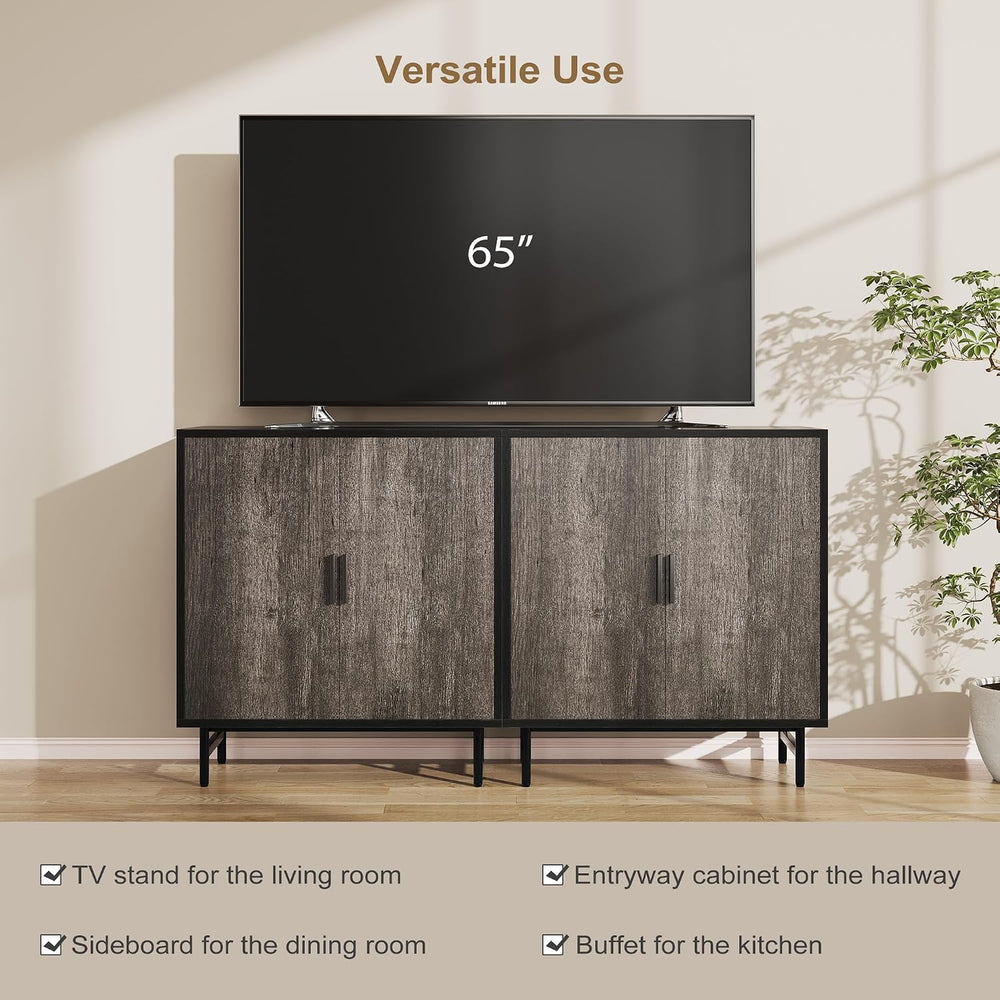63" Sideboard Buffet Cabinet with Storage, Kitchen Storage Cabinet w/ Ad...