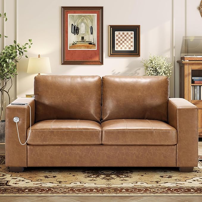 Hanherry Faux Leather 70" Sofa for Living Room, Modern Comfy Sofa with Medium Firm Seat Cushion, Removable Cover,Wide Armrest,USB/Type-C Port,Couches for Small Space,Apartment