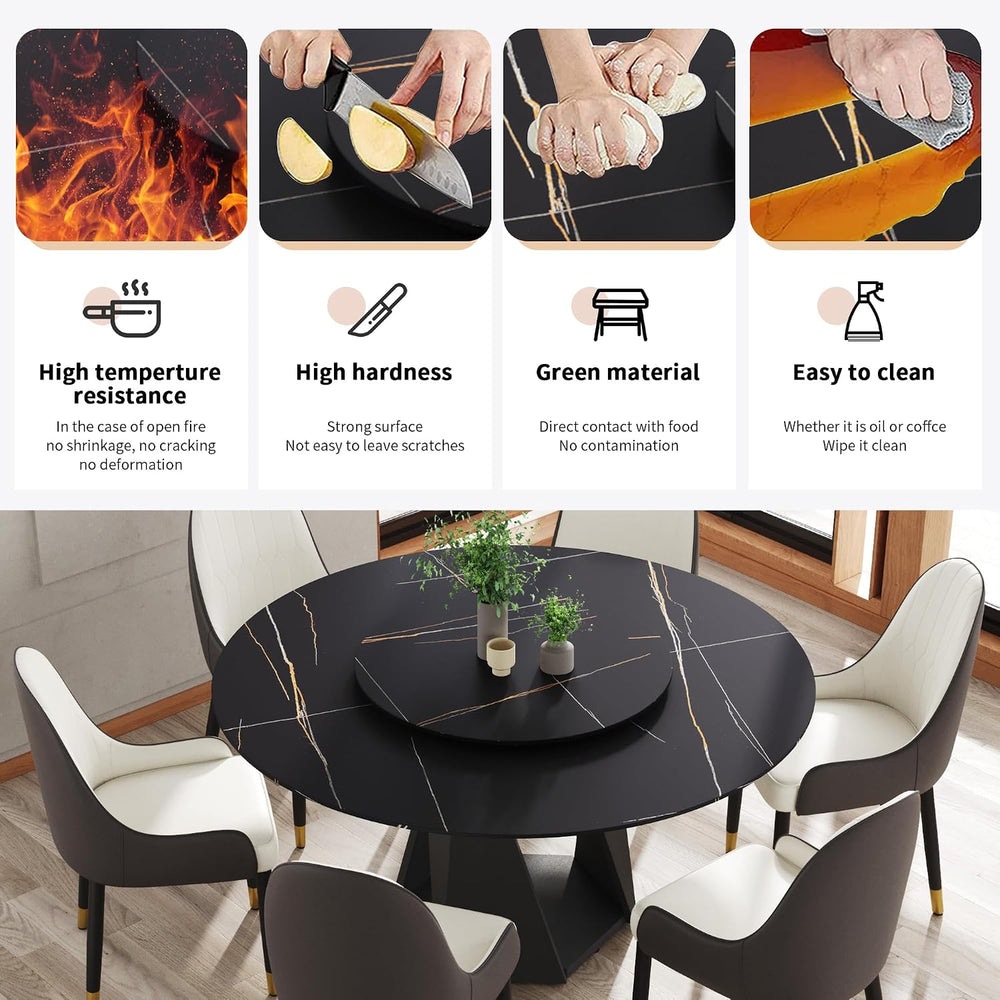 Montary 7 Piece Modern Dining Table Chairs Set of 6, Round 59" D Faux Ma...