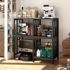 METYERRY Adjustable Kitchen Bakers Rack with Power Outlet,4-Tier Microwave Stand Kitchen Cart,Mini Fridge Stand with Storage,Bar Cabinet,Suitable for Office,Coffee Bar,Living Room,Patio, Black
