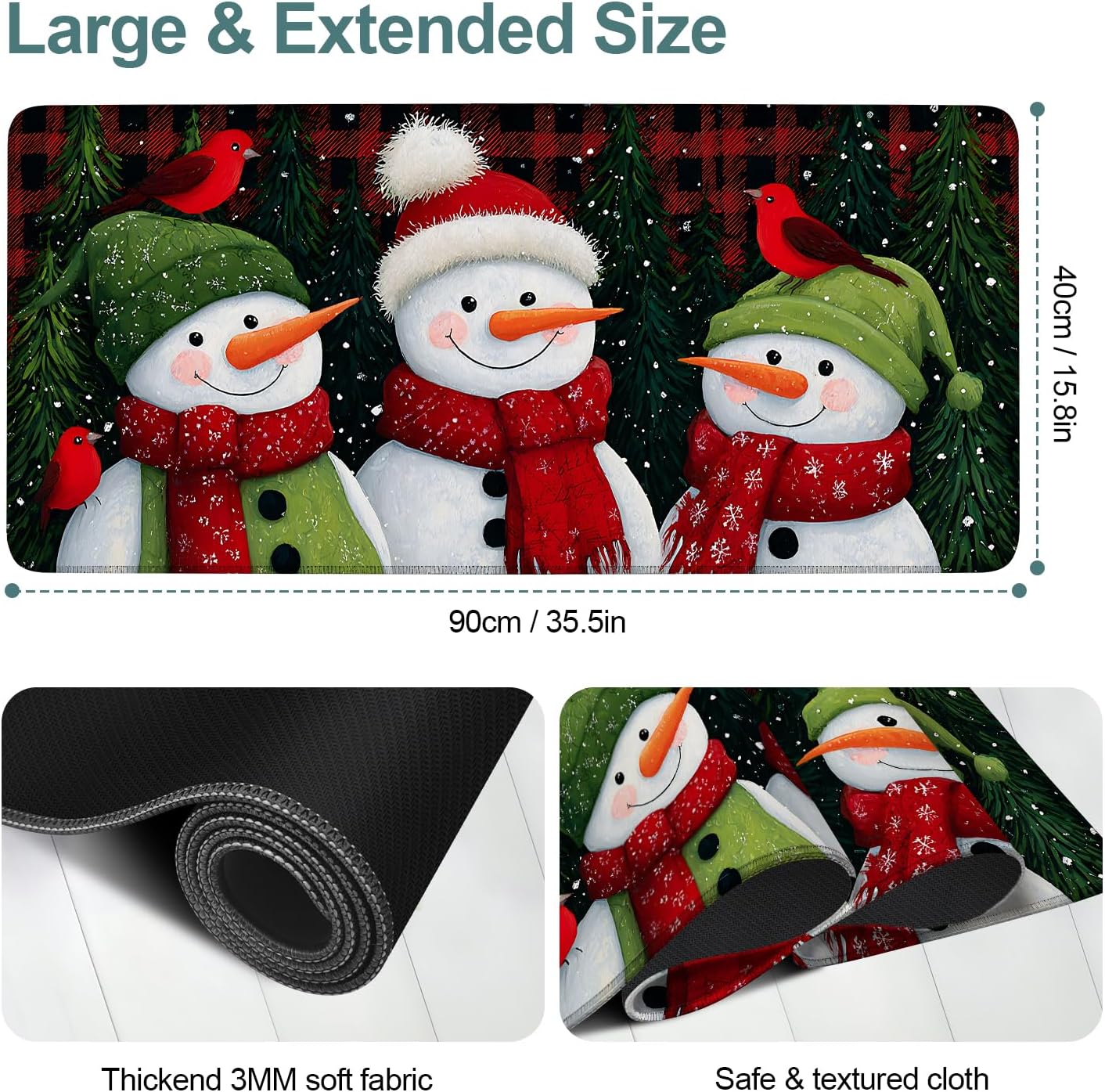 Three Snowmen Gaming Mouse Pad 35.4"x15.7"Desk Mat Anti-Slip Rubber Base & Durable Stitched Edges for Gamers Smooth Mouse Writing Surface for Desk Office/Home