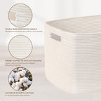 86L Large Baby Girls Laundry Basket for Nursery Storage,Cute Woven cotton Rope Baskets for Kids Toy，Gifts, Boho Square Wicker Blanket hamper for Living Room,Bedroom Dirty Clothes, White