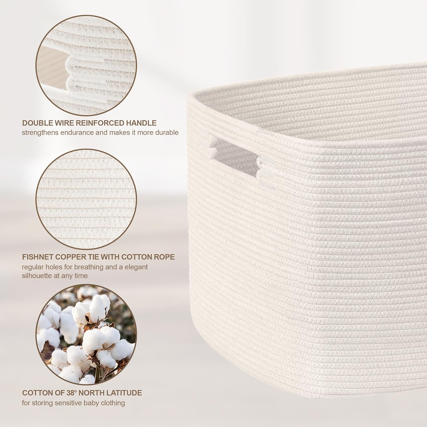 72L Large Baby Girls Laundry Basket for Nursery Storage,Cute Woven cotton Rope Baskets for Kids Toy，Gifts,Boho Square Wicker Blanket hamper for Living Room,Bedroom Dirty Clothes, White