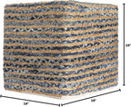 LR Home Indoor Ottoman Pouf for Home décor | Farmhouse Striped Pouffe for Living Room, Bedroom, Lounge, Nursery, Kidsroom | 18" x 18" x 18", Denim/Beige