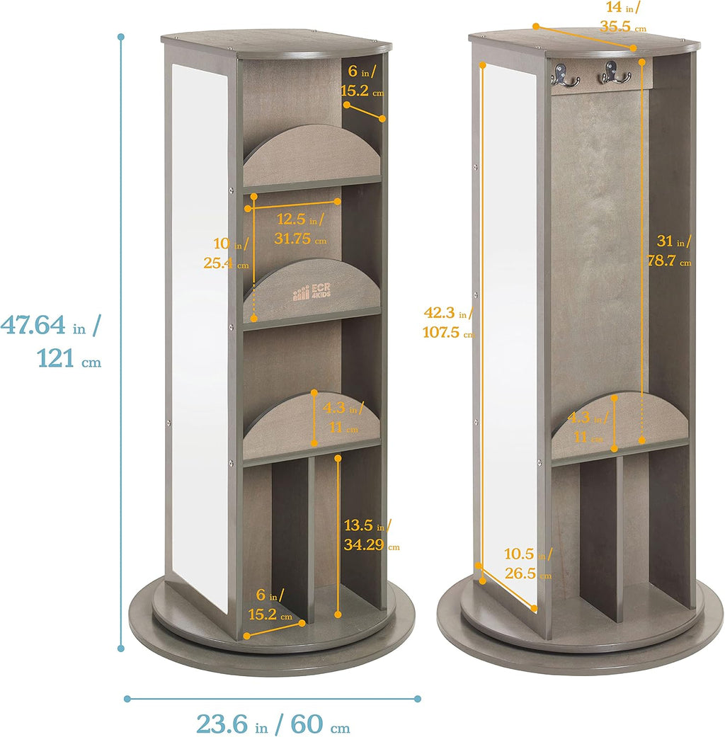 ECR4Kids Rotating Dress-Up Carousel Costume Organizer, Montessori Furniture, Grey Wash