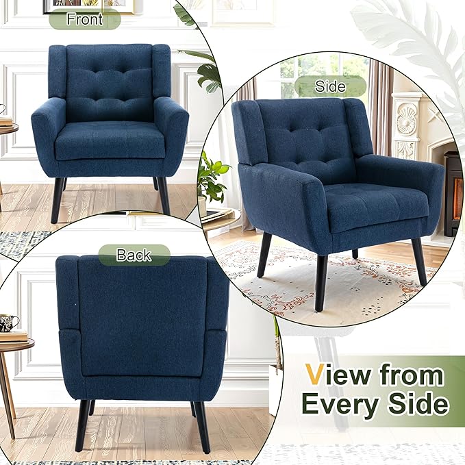 NicBex Modern Accent Chair for Living Room Upholstered Foam Filled Living Room Chairs with Metal Legs Linen Cozy Lounge Armchair for Living Room Bedroom,Blue