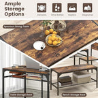 Giantex Dining Table Set for 4, Kitchen Table with Chairs & Bench, Storage Racks, Metal Frame, 4-Piece Space-Saving Dinette Set for Dining Room, Breakfast Nook, Small Space, Apartment,Rustic Brown