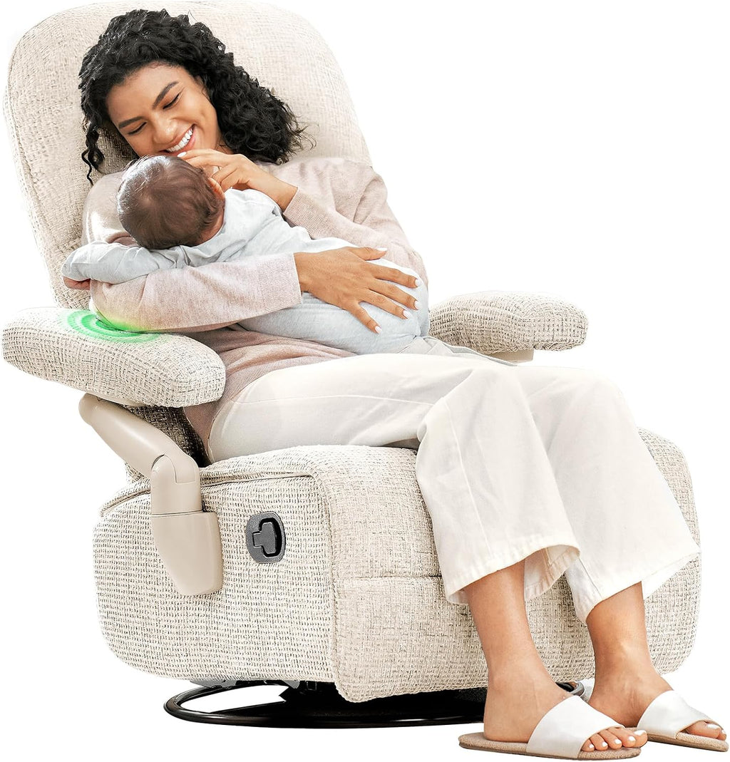 MAMAZING Lullacloud Swivel Rocker Recliner Chair for Adults with Adjustable Armrests & Headrest, Glider Rocking Chair Indoor with Removable Cover, Reading Chair for Living Room Bedroom