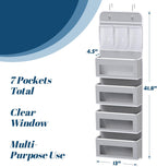 Simple Houseware 4 Clear Window Pocket Over Door Storage Hanging Organizer with 3 Clear Pockets for Bedroom, Bathroom, Pantry, Gray