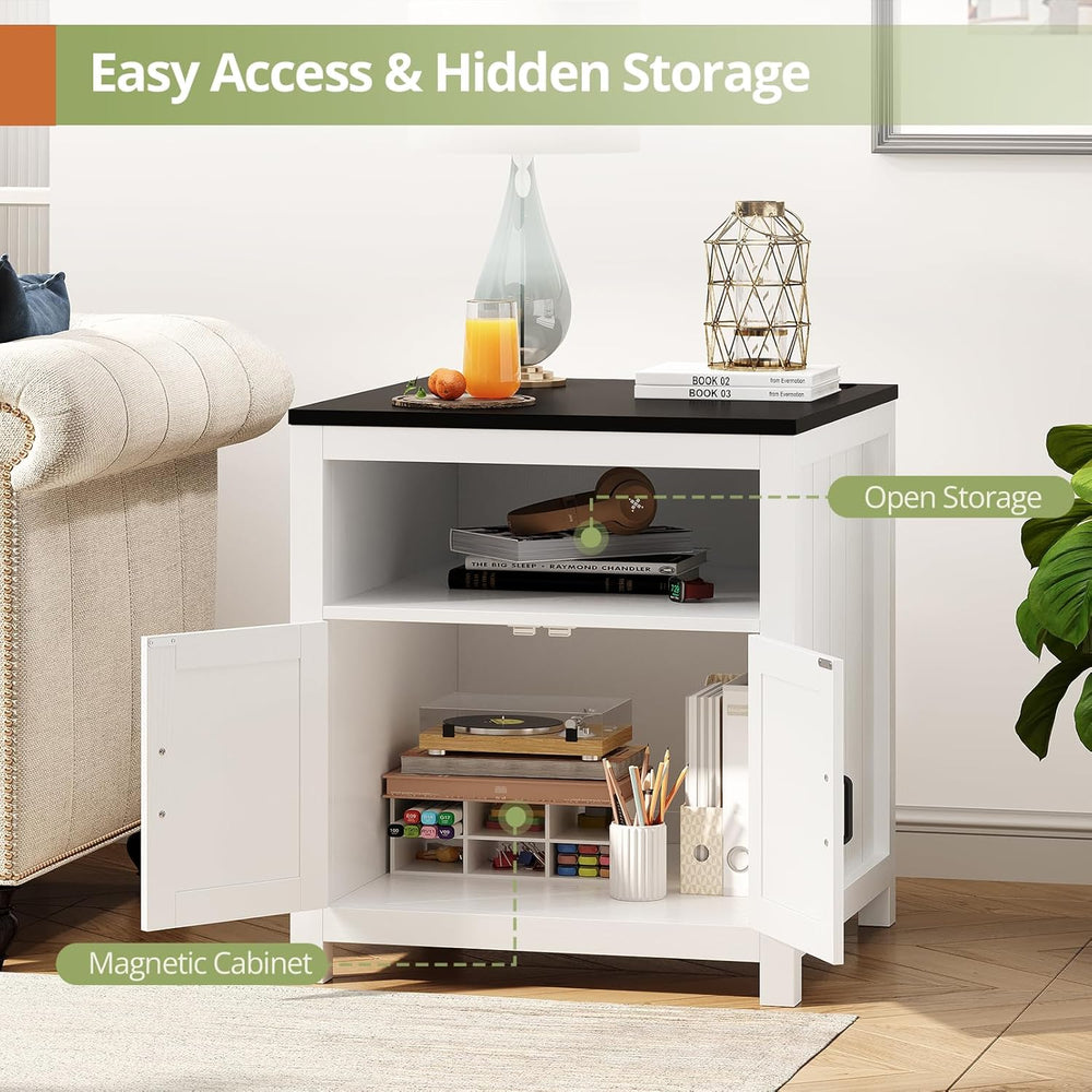 End Table with Charging Station, 23.6''W Large Sofa Side Table with B...